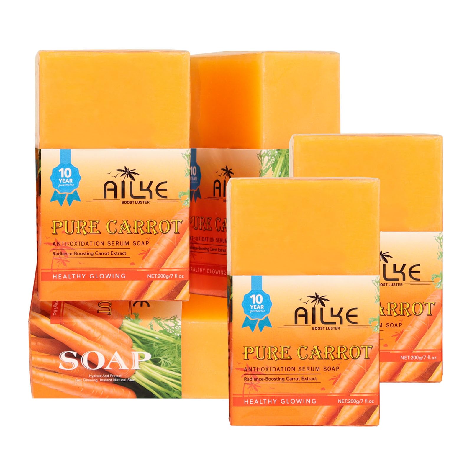AILKE Pure Natural Carrot Whitening Serum mydło w kostce, czyste plamy i resztki makijażu, redukuje ciemne plamy, mydło rozjaśniające skórę twarzy, ciała, rąk, 200 g (5 szt.)