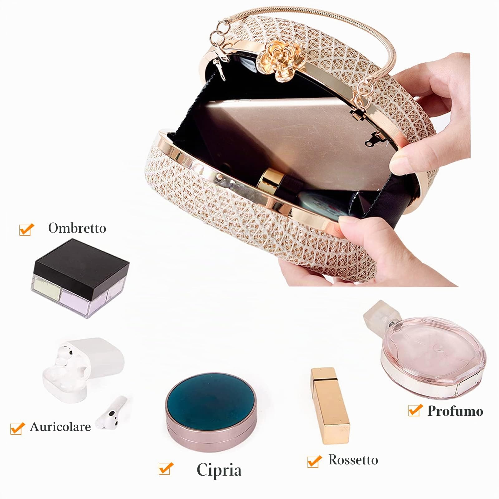 CORIOS Borsetta da Sera Donna Clutch in Rotonda Pochette Piccolo con Catena Borsa a Mano Borsa a Spalla Pelle PU Borsa a Tracolla per Cocktail Festa Ballo Cerimonia Giallo