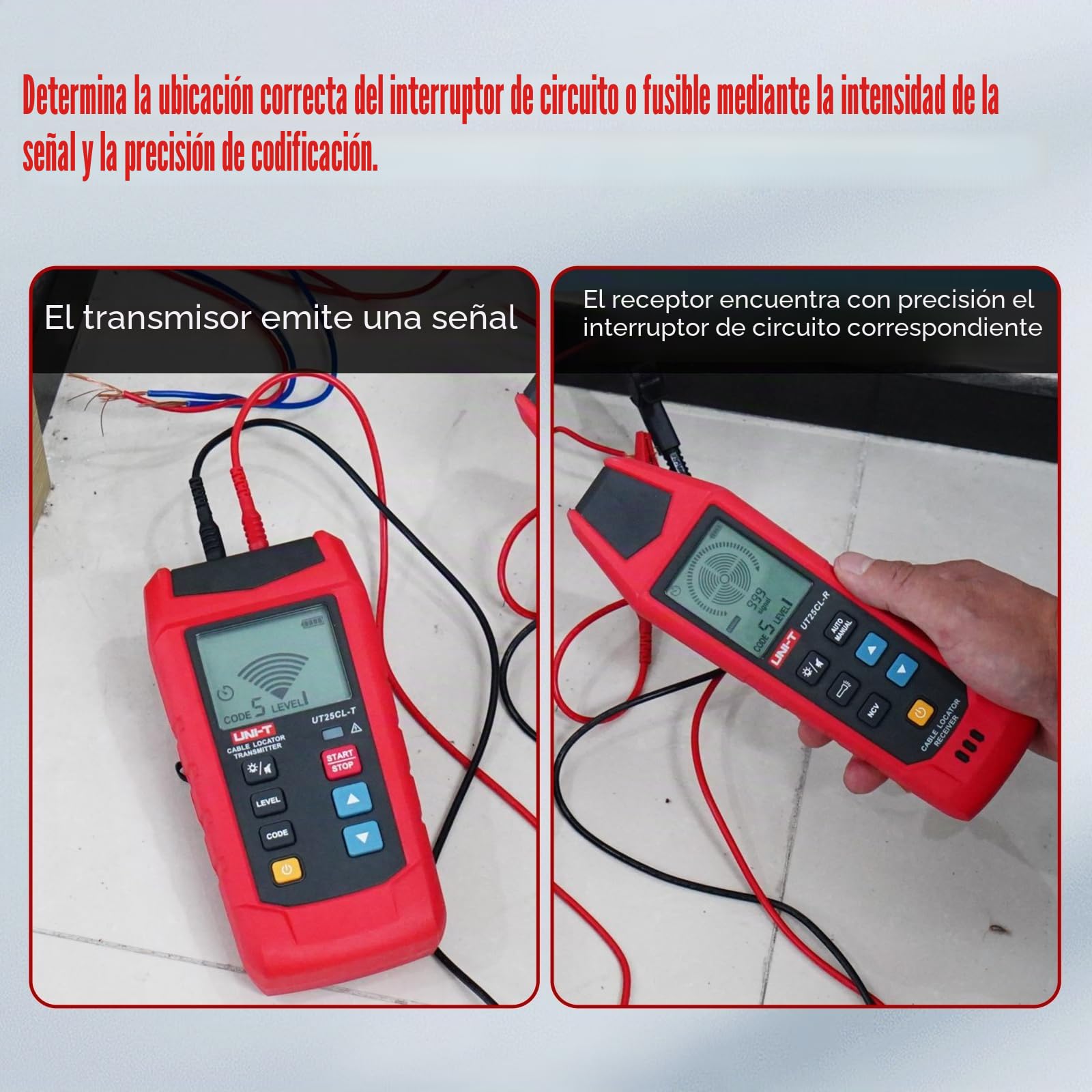 UNI-T Localizador de cables subterráneos, UT25CLCircuit, detector de línea de 80 a 1000 V (NCV), probador de cables de profundidad máxima de detección de 8 pies, para riego de cables, cable de casa