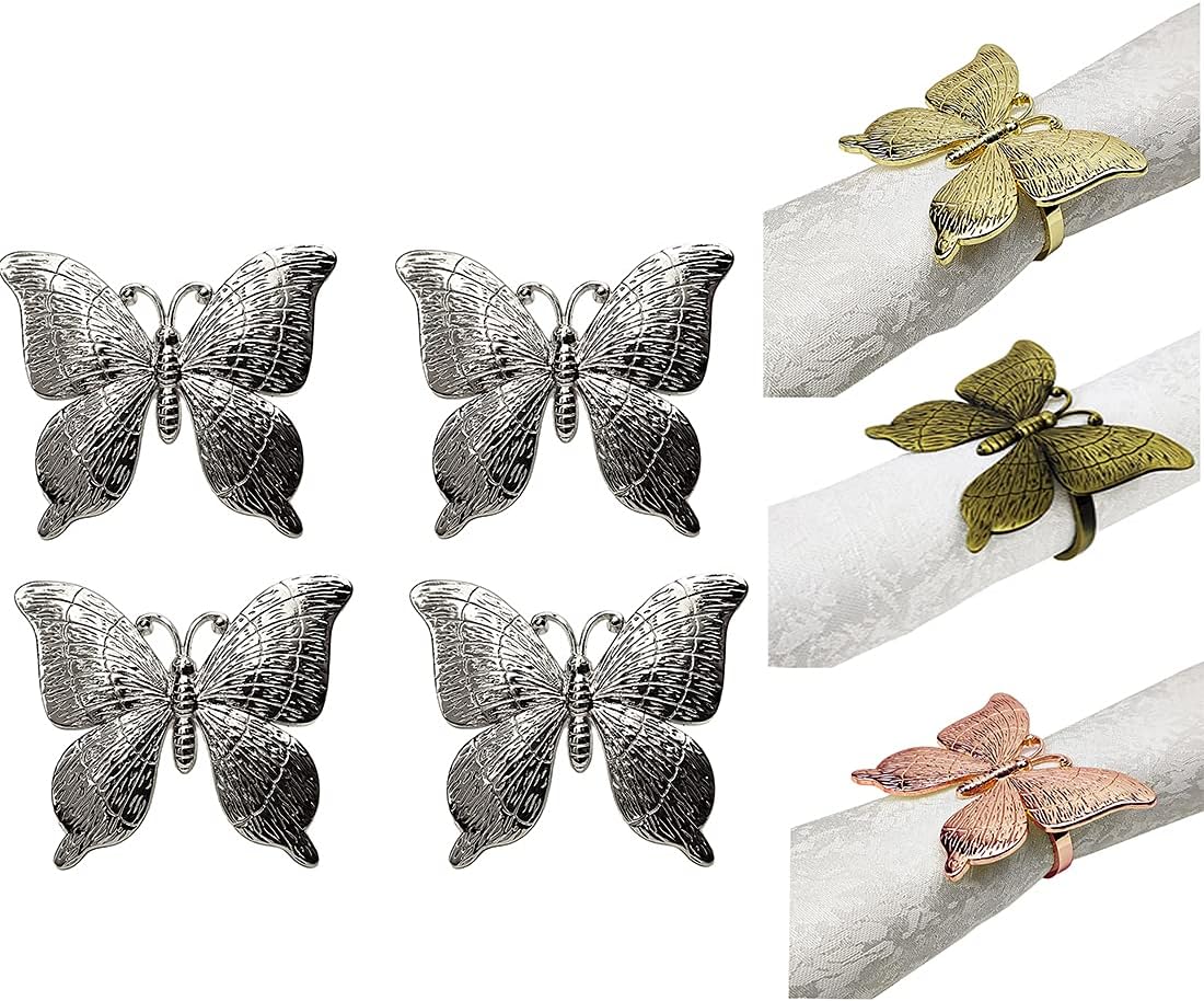 Fennco Styles Garden Butterfly Metal Napkin Rings, Set of 4 - Bronze Decorative Napkin Holders for Home, Dining Table, Christmas Décor, Holiday, Family Gathering and Special Occasion
