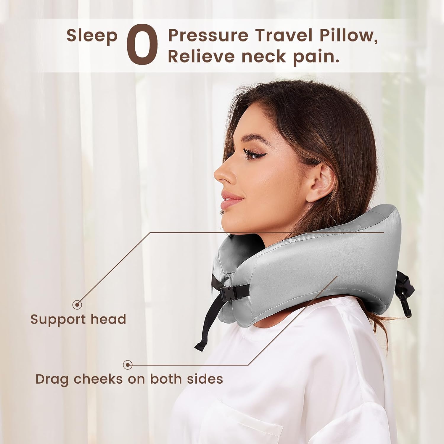 THXSILK 100% Mulberry Silk Neck Pillow for Traveling, Pure Memory Foam Travel Pillow for Airplanes, Travel Neck Pillow for Sleeping, Head and Neck Support, Includes Storage Bag (Grey)
