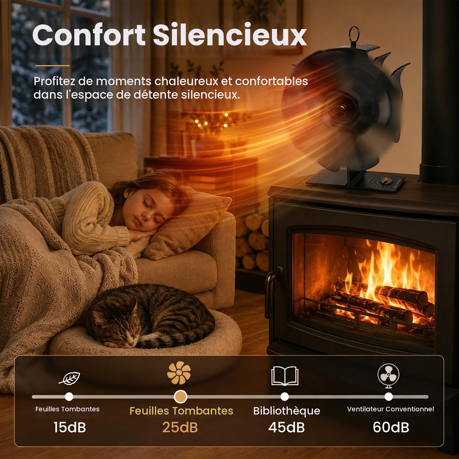 Ventilateur Poele à Bois, Ventilateur Poele à Granulés sans Électricité