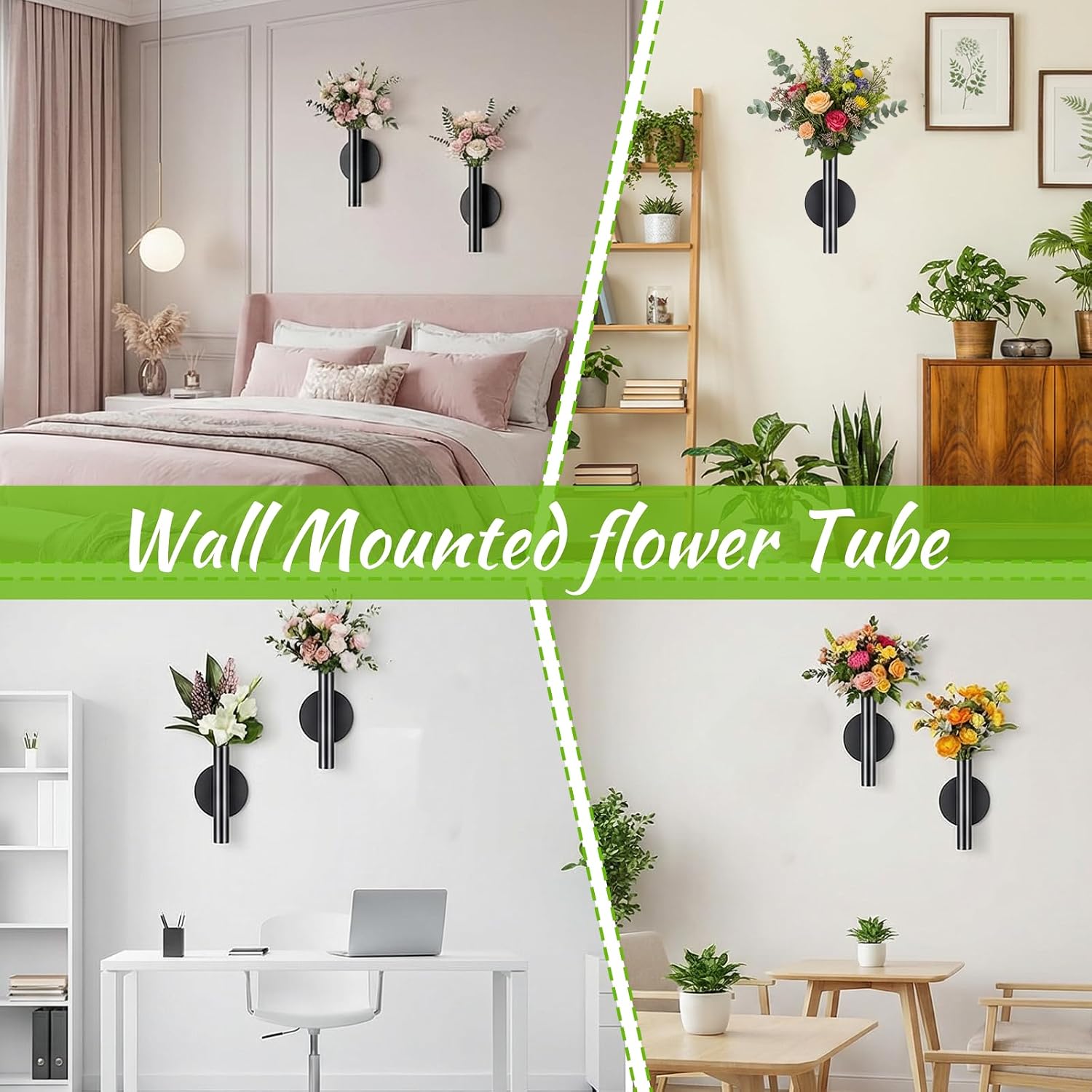 2PCS Wall Flower Vase, Mausoleum Vase That Hangs on Wall Metal Plant Vases Metal Tube Decoration Holder Flower Planter Hanging Vases, Walls Flowers Refill for Modern Home Decor Fake Flowers Display