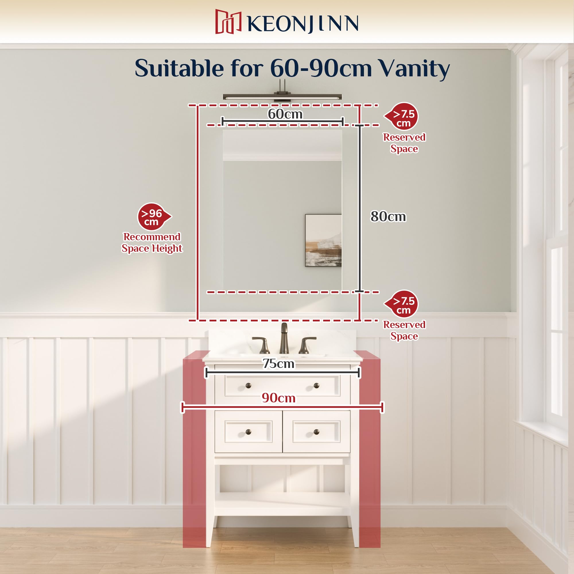 Keonjinn Spiegelschrank Bad, 60 x 80 cm Badezimmerschrank mit Spiegel, Hängeschrank mit verstellbaren Regalen, Modern Wandschrank für Badezimmer, weiß