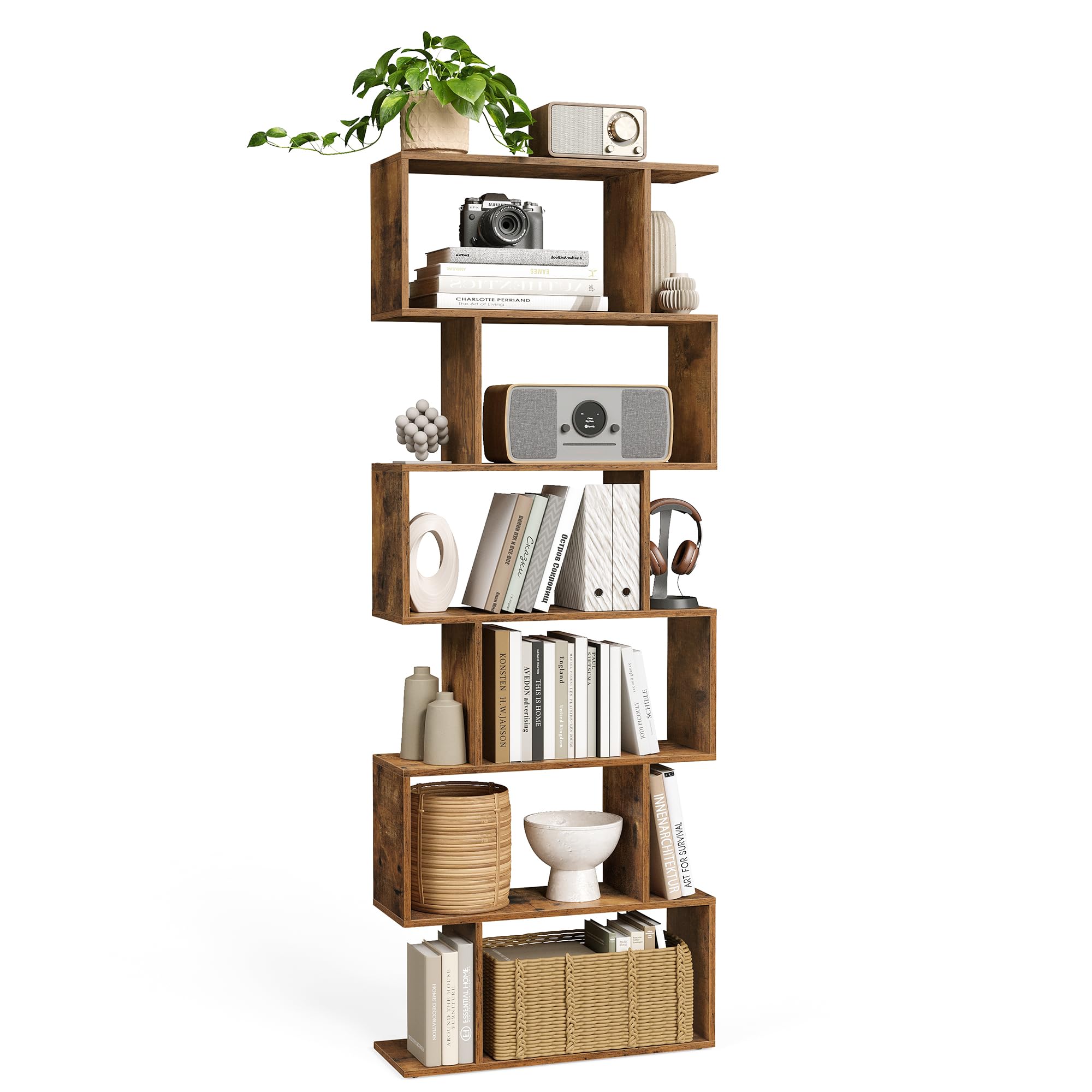 VASAGLE Bibliothèque, Étagère à 6 Niveaux, 24 x 70 x 191,​6 cm, Meuble de Rangement, Cloison Séparateur, pour Salon, Chambre, Bureau, Marron Rustique LBC61BX