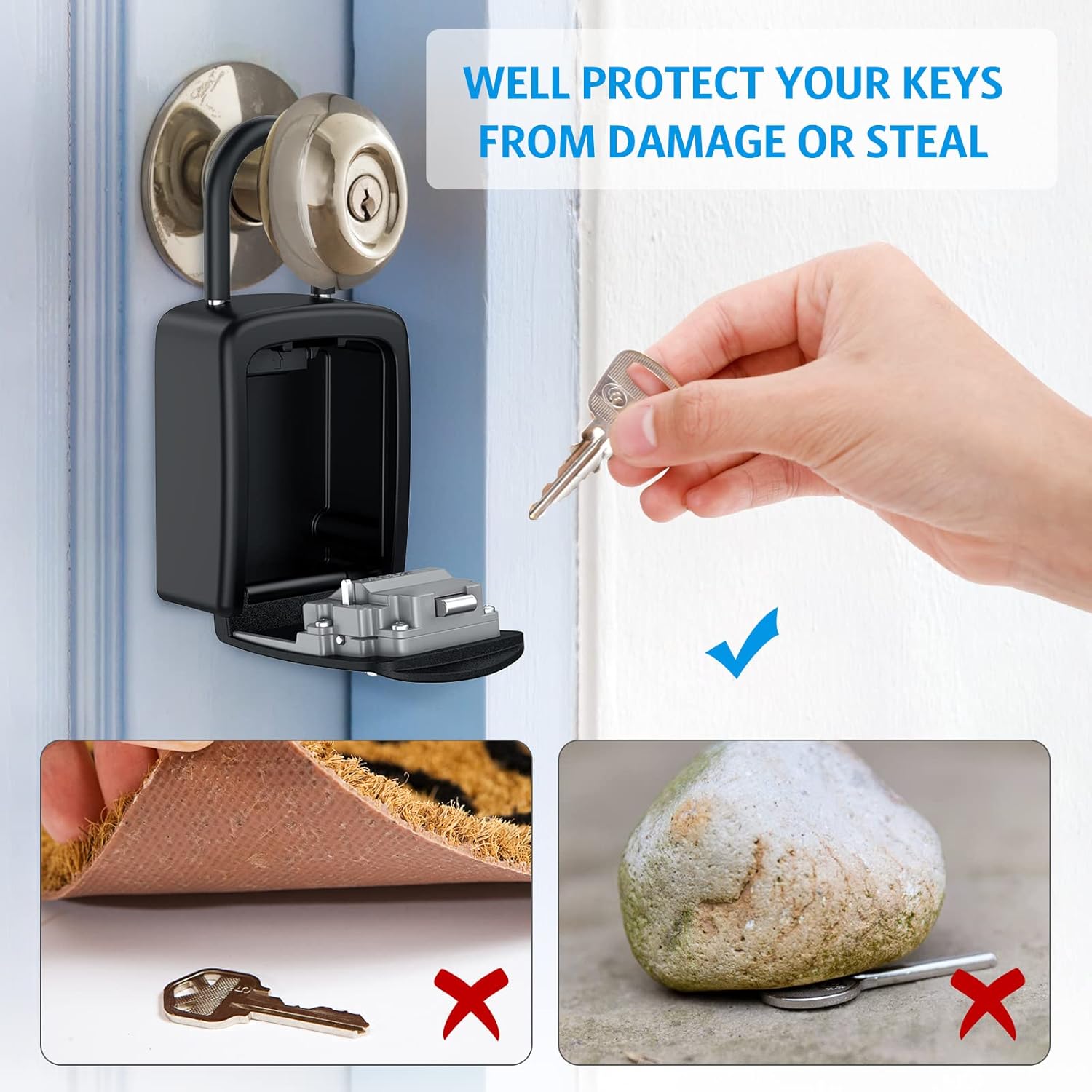 AMIR Key Lock Box, [2 Pack] Wall Mounted Key Safe Box, Weatherproof 4 Digit Combination Key Storage Lock Box, 5 Keys Capacity Lockbox with Removable Shackle for School Supplies