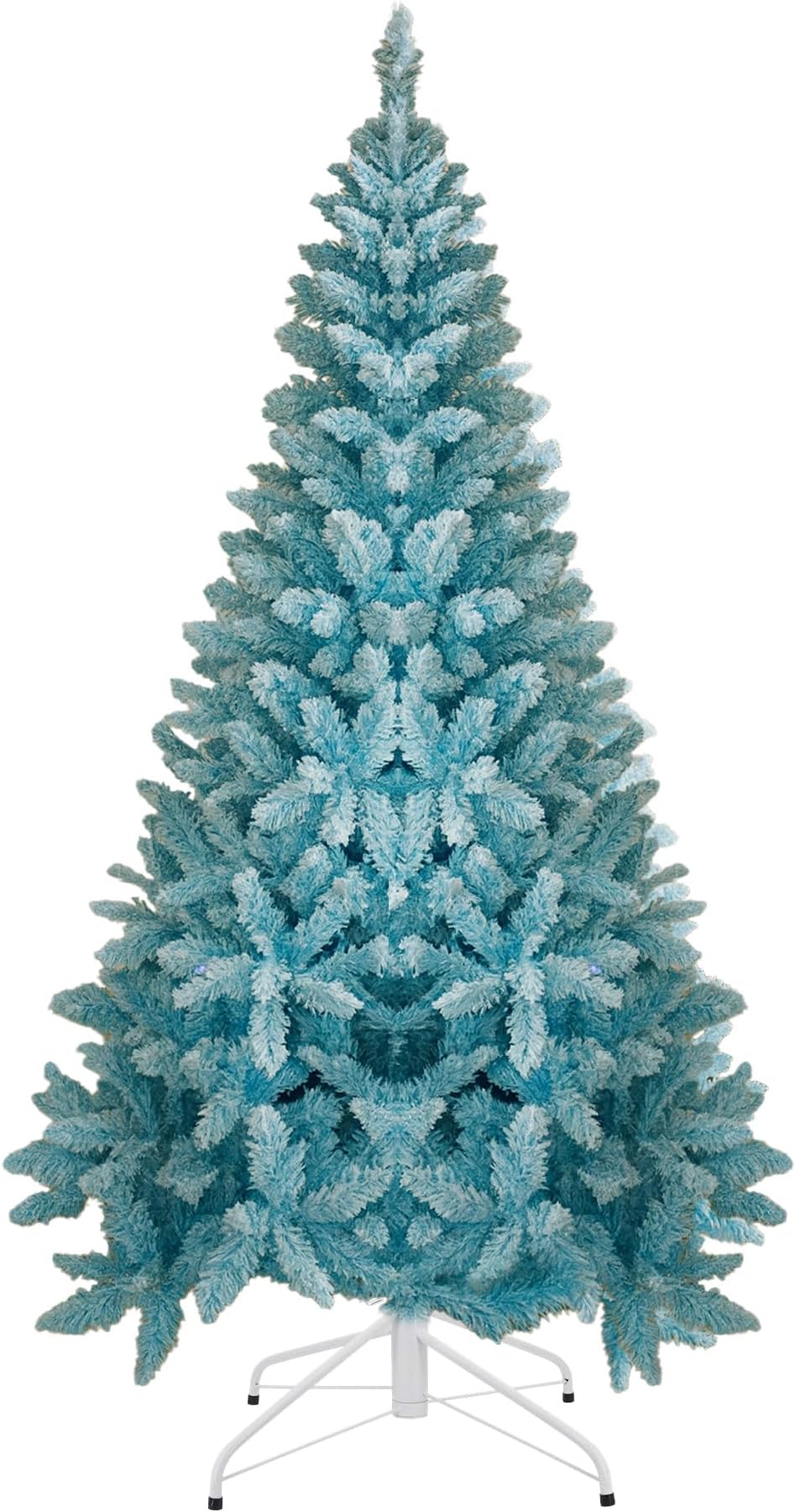 7Ft Flocked Blue Christmas Tree Snow Dusted Artificial Pine Foldable Metal Stand 1084 Tips Hinged Branches Snowy Bushy Luxury Holiday Home Decoration