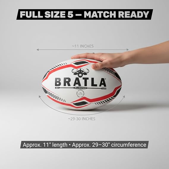 Pro Match Rugby Ball Size 5 Hand-Stitched Match & Training Ball with High-Grip Rubber, Precision Flight for Passing & Kicking Ideal for Clubs, Schools & Competitive Play