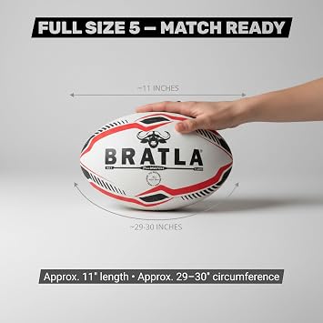 Pro Match Rugby Ball Size 5 Hand-Stitched Match & Training Ball with High-Grip Rubber, Precision Flight for Passing & Kicking Ideal for Clubs, Schools & Competitive Play