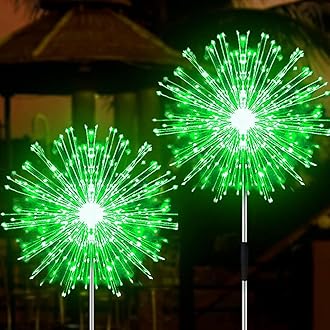 JJGoo Solar Garden Lights Solar Firework Lights, 2 Pack 120 LEDs 2 Lighting Modes Solar Lights Outdoor Waterproof for Garden Patio Walkway Pathway Party Wedding Christmas Decorative - Green