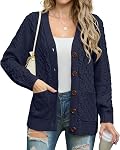 GRECERELLE Cardigan for Women Fall Sweaters Open Front Long Sleeve Chunky Cable Knit Button Down with Pockets