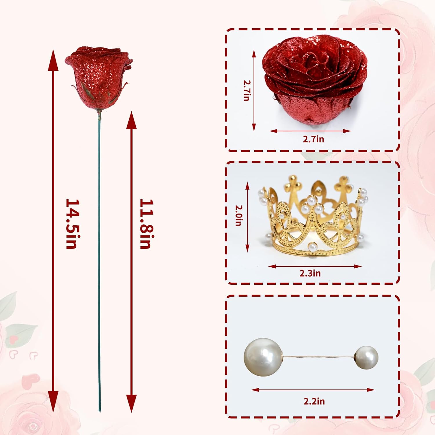 Glitter Roses Bouquet, Shiny Artificial Roses Flowers with Stems DIY Fake Glitter Flowers Bouquet for Valentines Mothers Day Graduation Birthday Anniversary, 24 Roses (Red) - Image 3