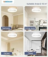 Vista 3 de VOLISUN Ventiladores de techo pequeños de 13 pulgadas con luces y control remoto, ventiladores de techo de perfil bajo con luz, luz de techo LED