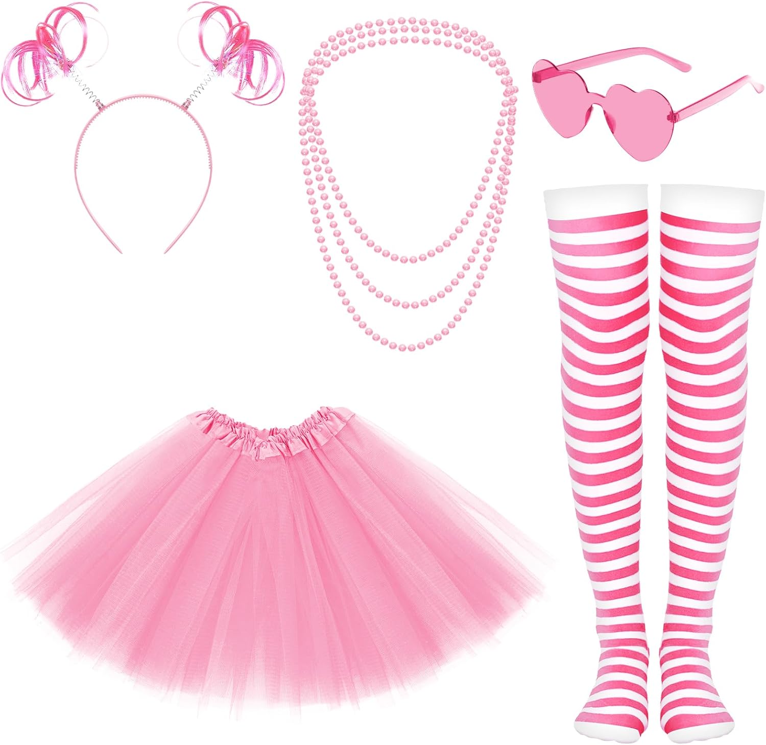 80s Tutu Costume Accessories Tutu Women Striped Sock Sunglasses Ponytail Headband Necklace Halloween