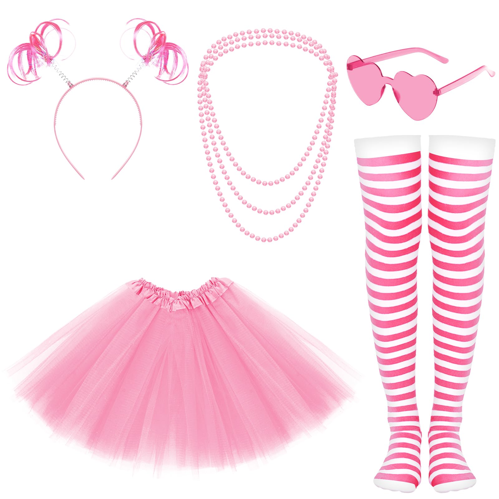 Haakong 80s Tutu Costume Accessories Tutu Women Striped Sock Sunglasses Ponytail Headband Necklace Halloween