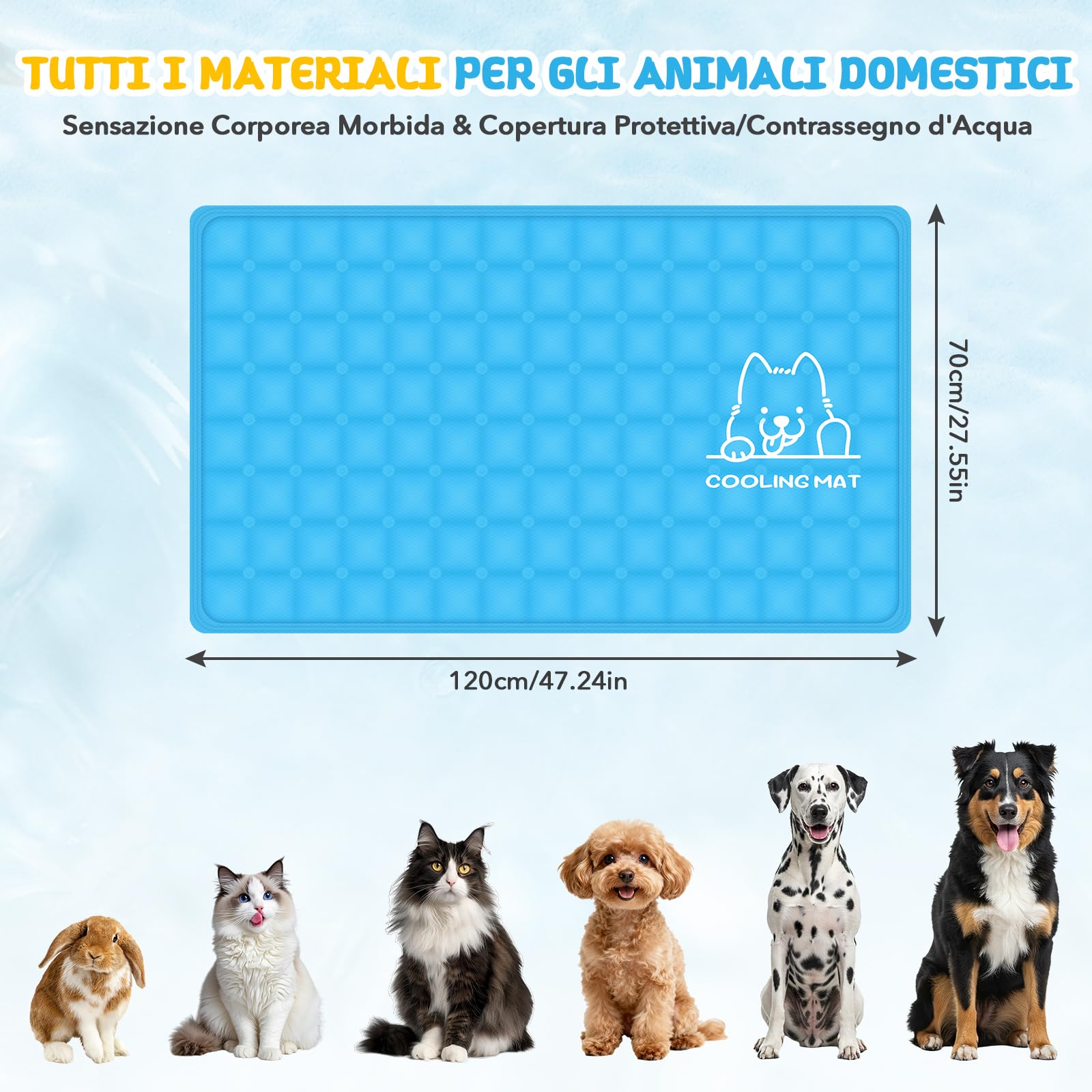Tappetino Refrigerante per Cani e Gatti 70x120cm Cuscino Auto-Rinfrescante impermeabile Antiscivolo Pieghevole Blu