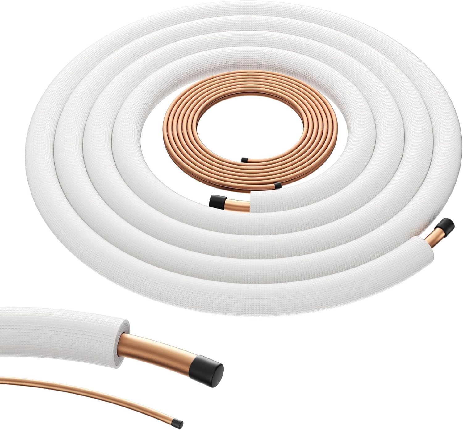 Della 25 Ft Length Central Air Conditioner Line Set, 3/8" & 3/4" O.D. Copper Pipes and 3/8" Thick White XPE Insulated Foam, Compatible with Central AC, Heat Pumps & Other HVAC Systems