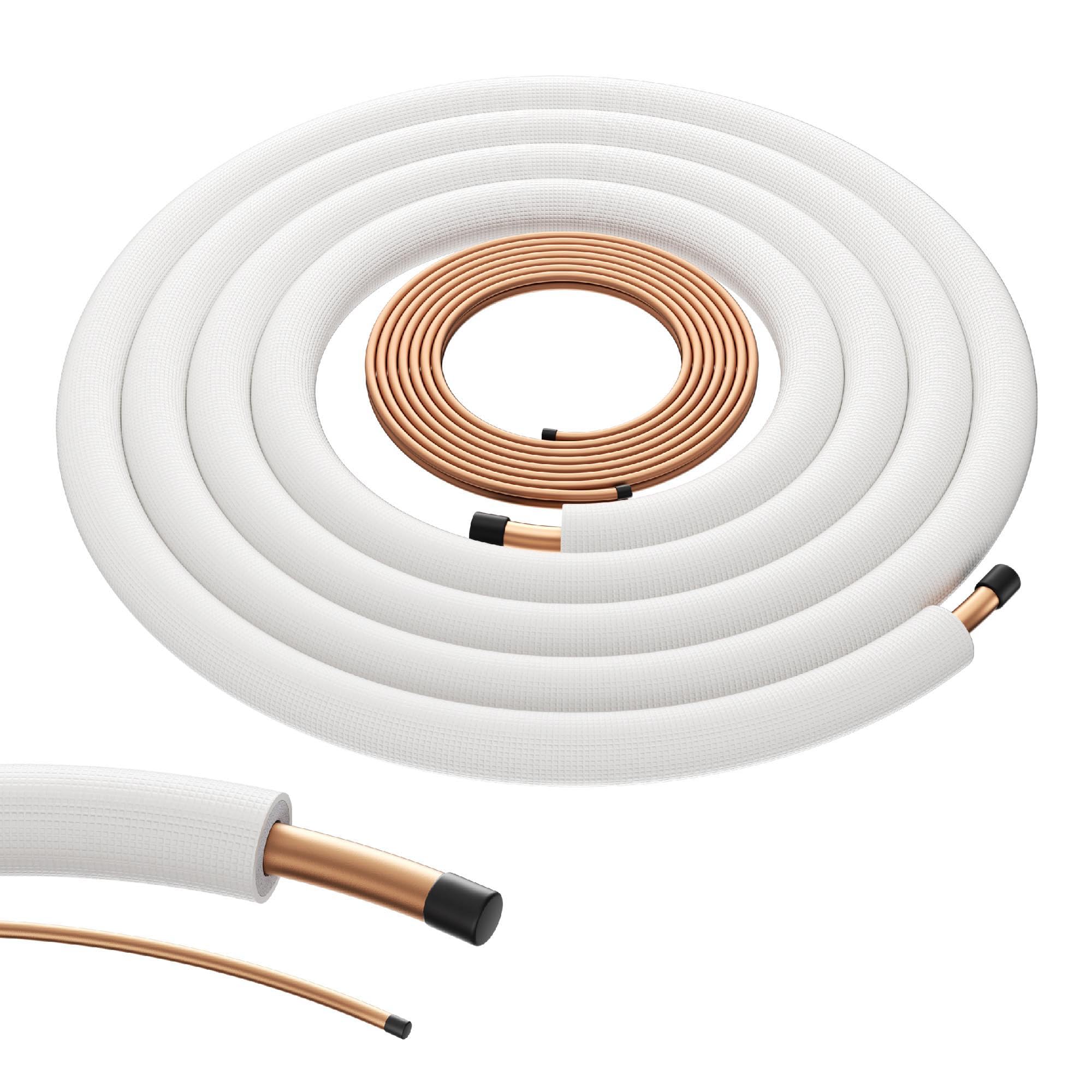 DELLA 35 Ft Length Central Air Conditioner Line Set, 3/8" &amp; 3/4" O.D. Copper Pipes and 3/8" Thick White XPE Insulated Foam, Compatible with Central AC, Heat Pumps &amp; Other HVAC Systems