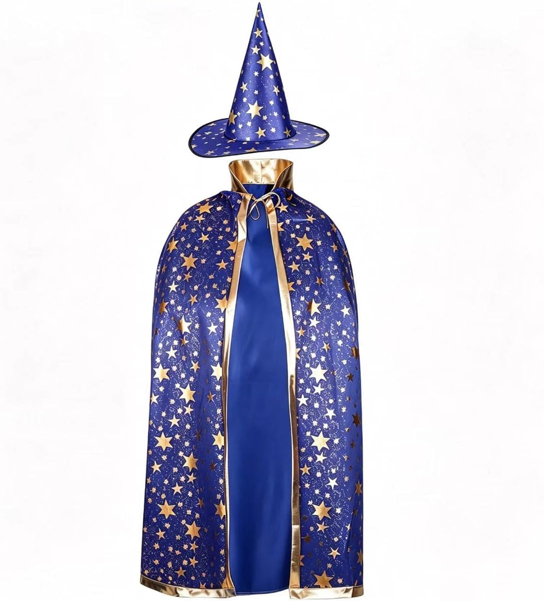2Pcs Adult Wizard Costume Set, Wizard Cape and Witch Hat Halloween Cloak