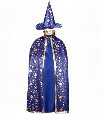 2Pcs Adult Wizard Costume Set, Wizard Cape and Witch Hat Halloween Cloak