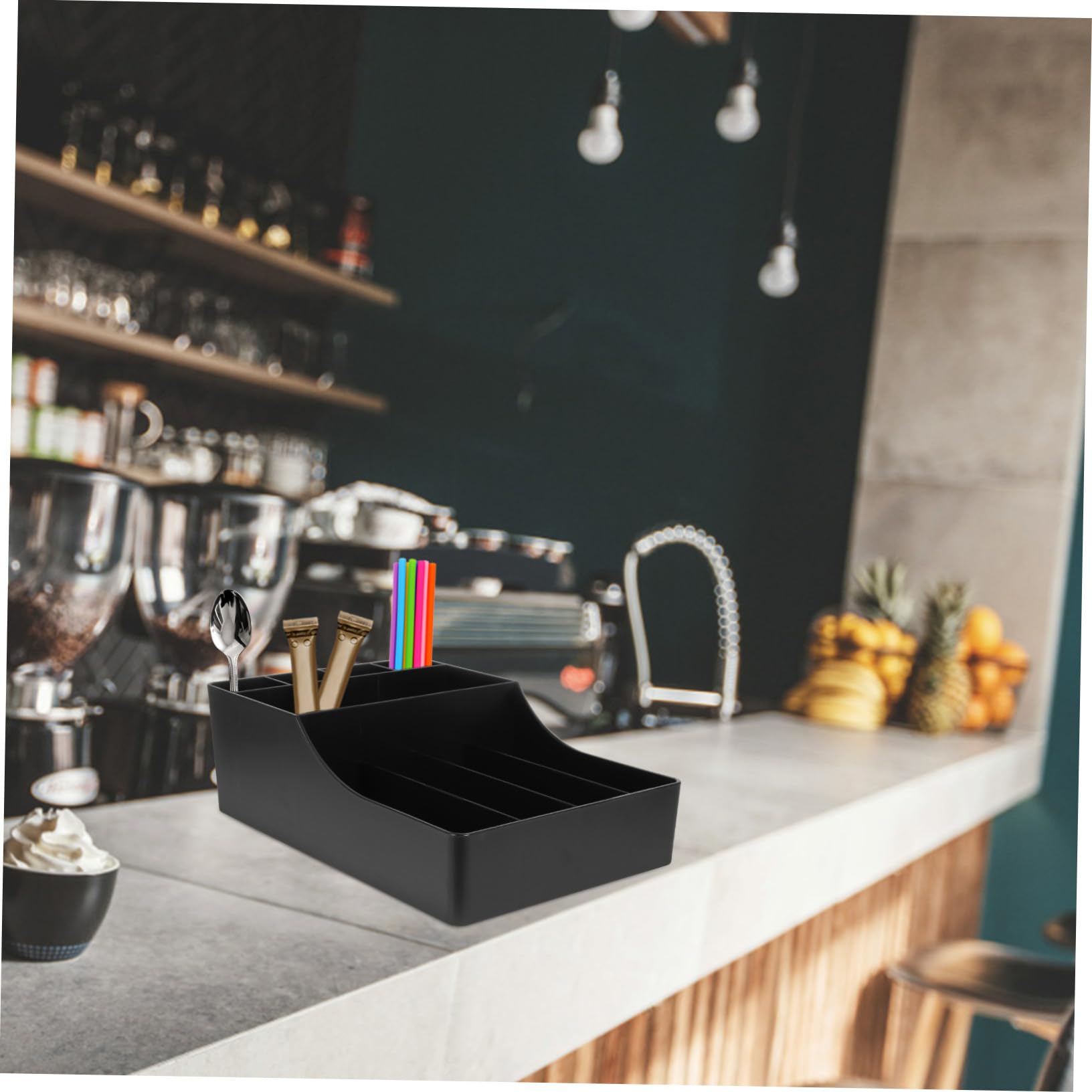 NOLITOY Serviettenhalter für Kaffeezubehör Kaffeebecherhalter mit Fächeraufteilung Servierhalter für Kaffeestation Aufbewahrungsbox für Strohhalme und Zuckerbeutel