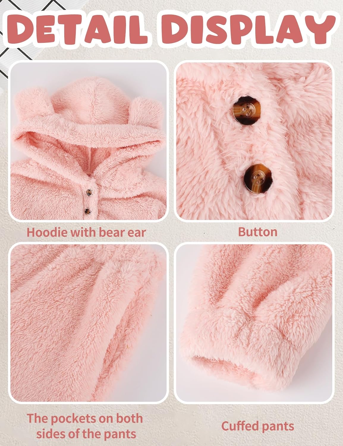 Arssm Girls Fuzzy Pants Set Bear Ear Fuzzy Hoodie Sweatshirt and Sweatpant Kids Clothing Sets - Image 6