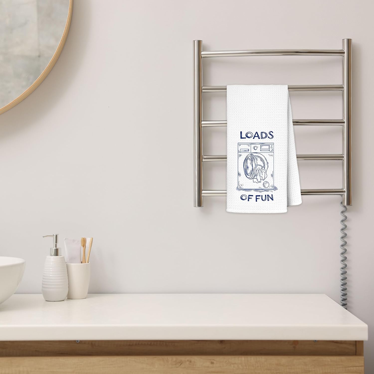 Funny Retro Blue Laundry Hand Towels 16x24 Inch, Laundry Room Decor and Accessories, Blue Bathroom Decor, Loads of Fun Humorous Laundry Decorative Hand Towels for Washroom Bathroom image 5