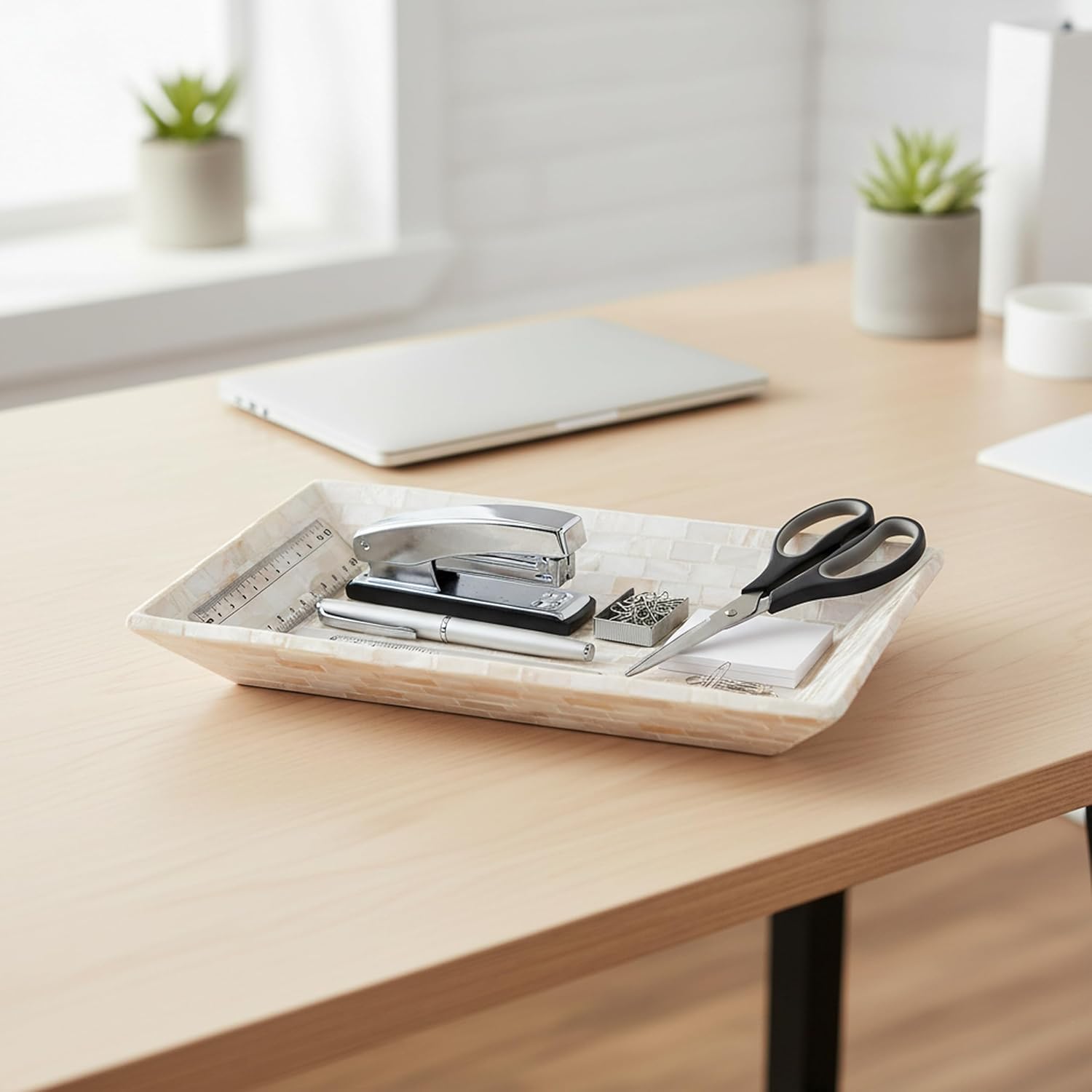 PEMAR 12"x7" Mother of Pearl Decorative Tray with Raised Edge for Coffee Table Perfume Living Room Kitchen Bathroom. Elegant Multipurpose Centerpiece Vanity, Fruit Display Serving Tray & Bowl - Image 5