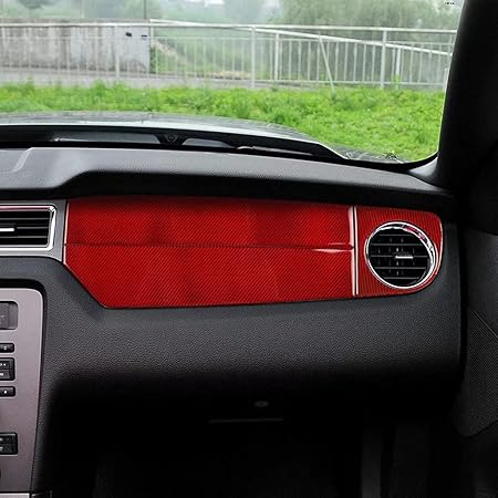 Amazon 自動車部品 レッドカーボンファイバーダッシュボード 助手席エアコンエアアウトレットパネ ルステッカー フォードマスタング09 13に適した自動車内装部品 車 バイク 車 バイク