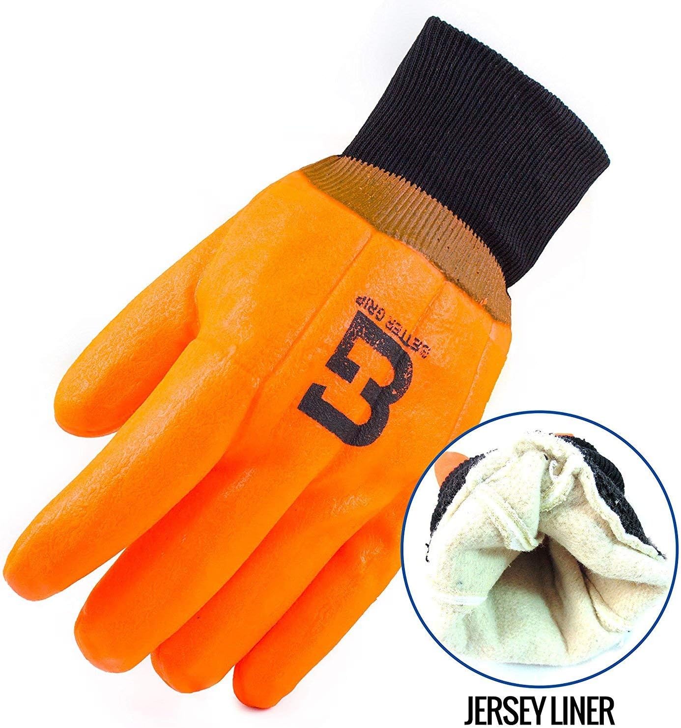 BG105ORGKW Heavy Duty Premium Sandy finished High Visibility PVC Coated Gloves with Knit Wrist, Chemical Resistant, One Size (12 Pairs)