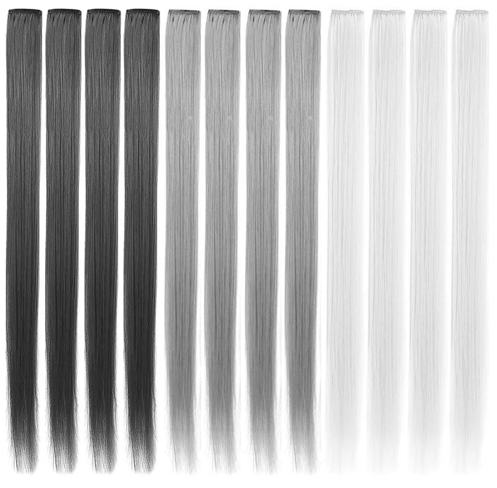 ZHAOWWEI Clip-in Hair Extensions 20 Inch Heat-Resistant Synthetic Straight Hair Extensions for Women, Party Highlights - Multi-Colored Hairpiece - 12