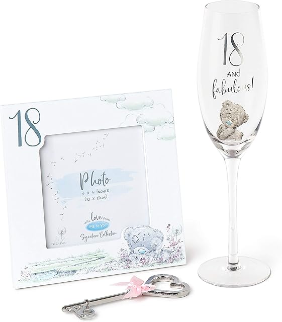 Me to You Tatty Teddy 18th Birthday Gift Set with Champagne Flute, Photo Frame and Keepsake Key - Official Collection