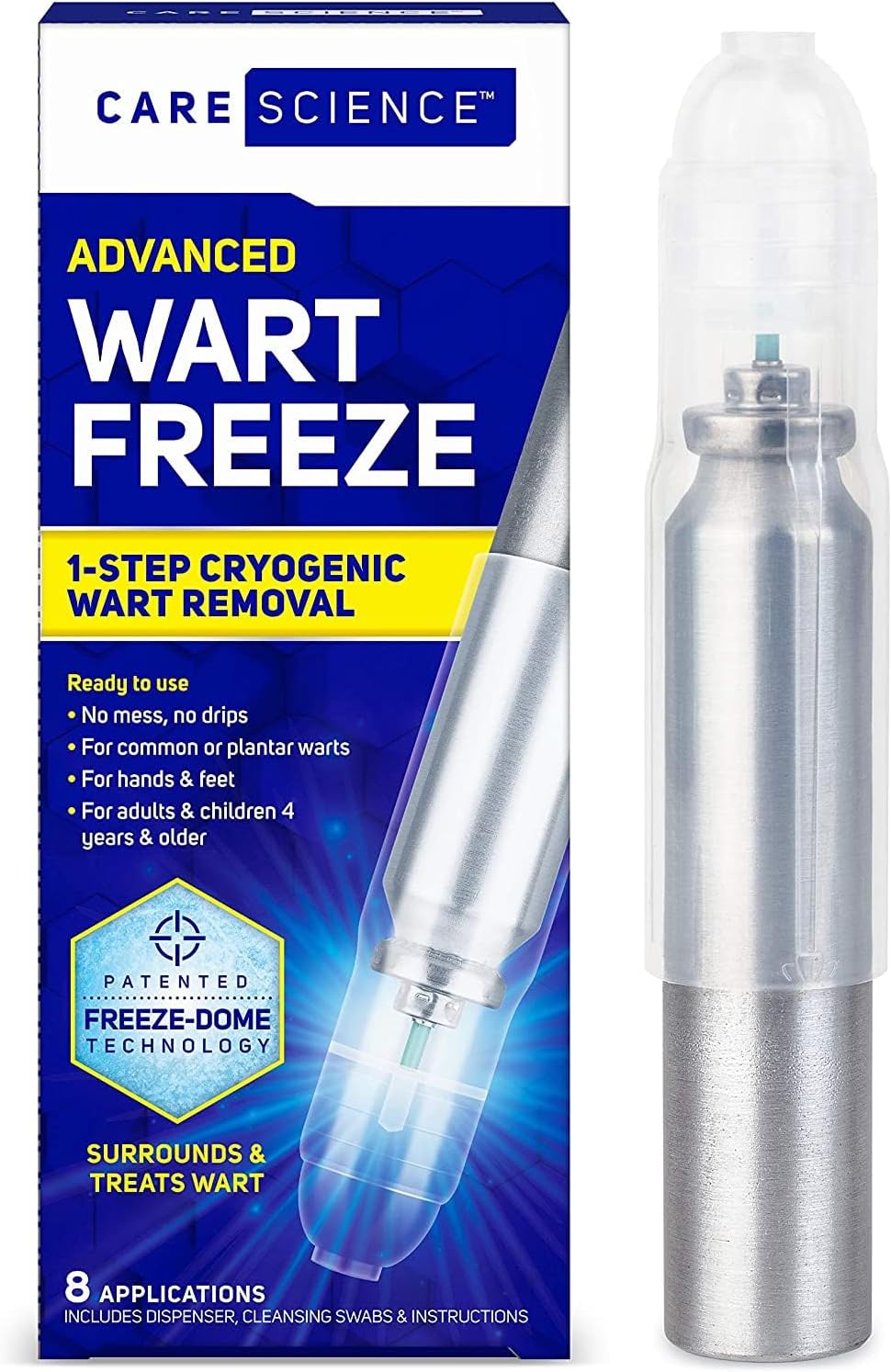 Care Science Wart Remover Freeze, 8 Applications | 1-Step Wart Removal for Common Warts on Hands, Elbows, Knees, and Feet