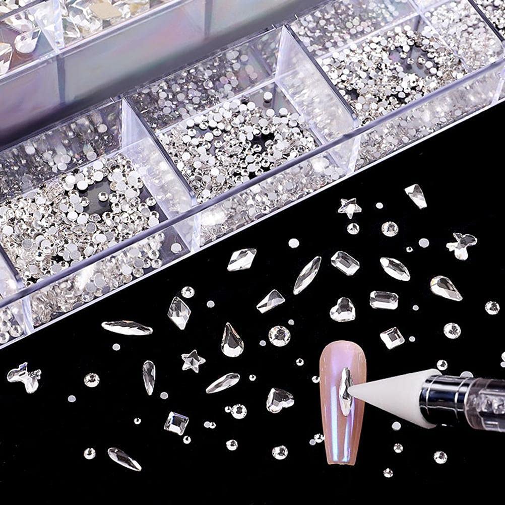 9000 Pcs Professional Nail Crystal Kit,21 Grids Nail Rhinestones Nail Art Supplies Accessories,Colorful Acrylic Beads Storage Rhinestones for Nails