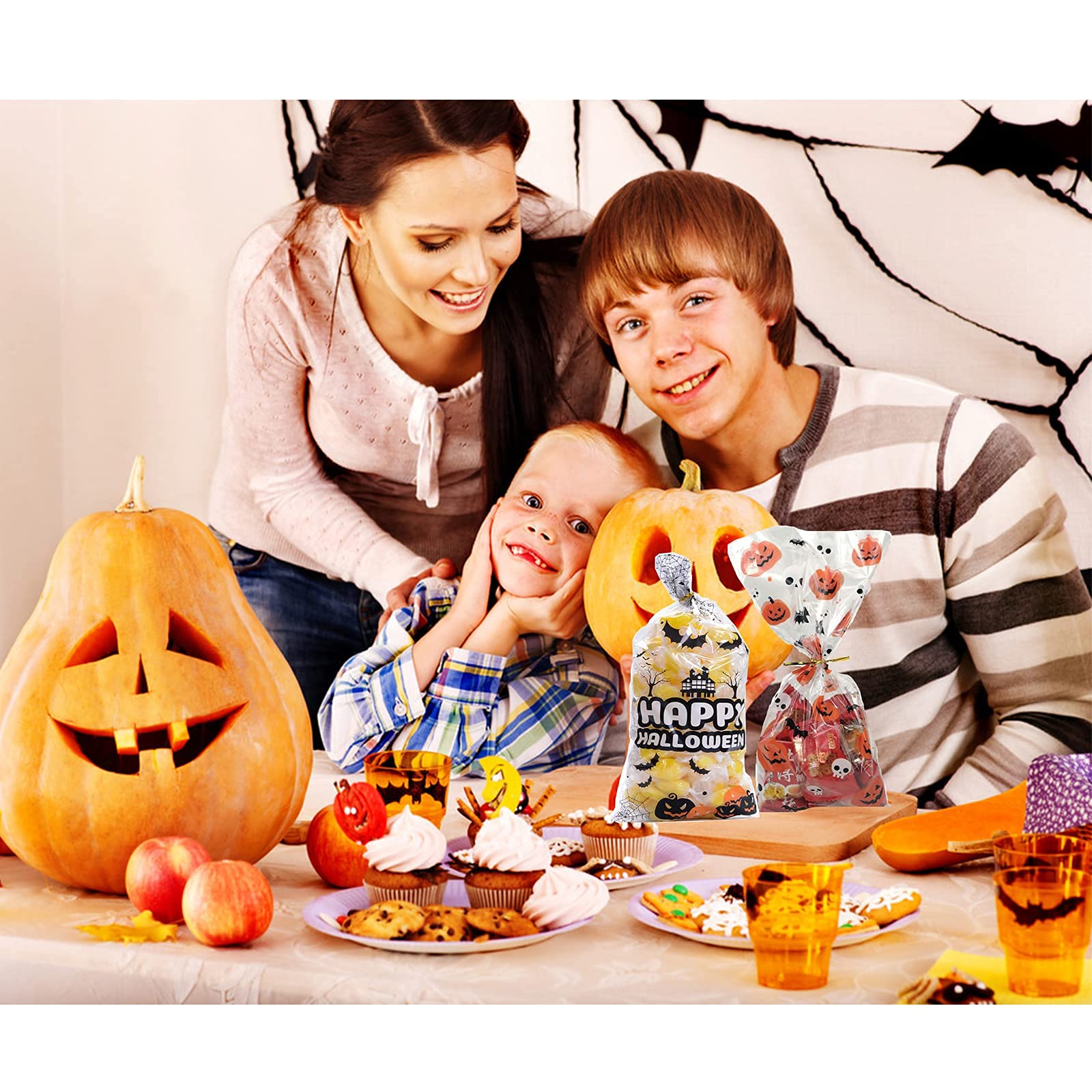 100 Bolsas De Calabaza Halloween Truco O Trato De Celofán 5x9 Pulgadas: Nuevas Y Raras Para Dulces