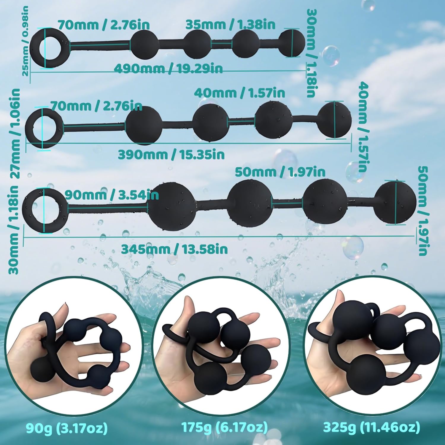 Black Pull Bead Anal Plug Extra-Long Large Size Backyard Pull Bead Anal Masturbator Toy Adult Sex Toy(L)