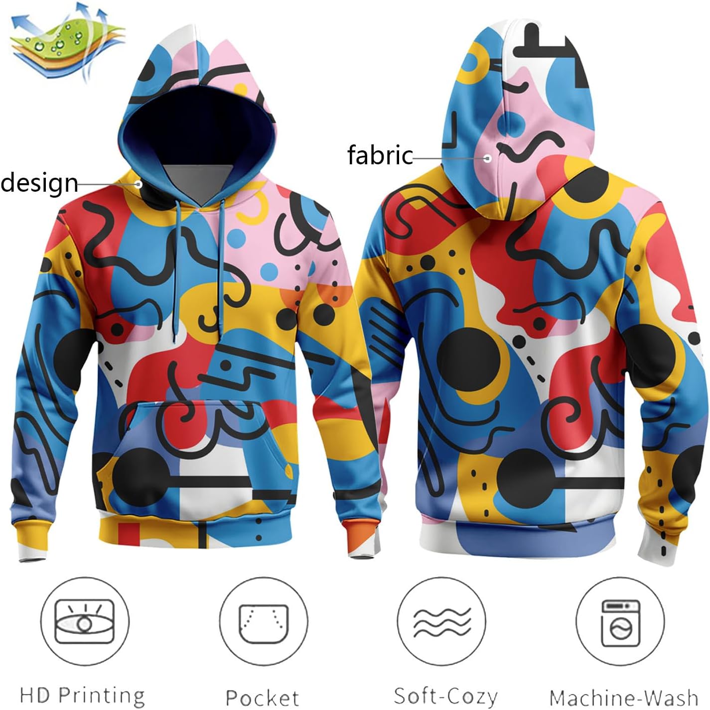 Novelty Money Graphic Hoodies Full Printed Loose Fit Sweatshirt with Pockets