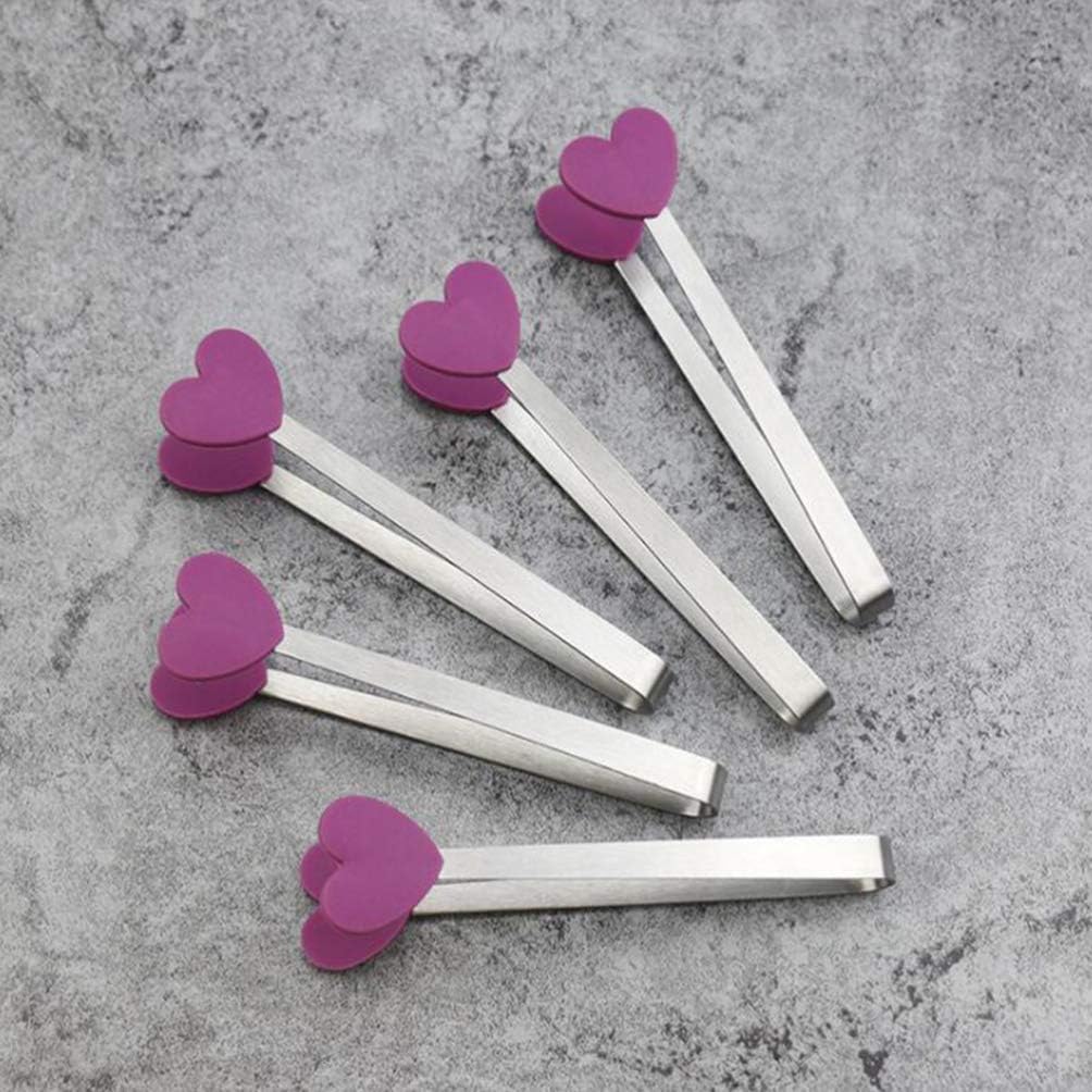HEMOTON Ice Tongs Heart Shape Stainless Steel Ice Cube Tong Candy Scoop Food Kitchen Serving Tong for Cocktail Tea Party