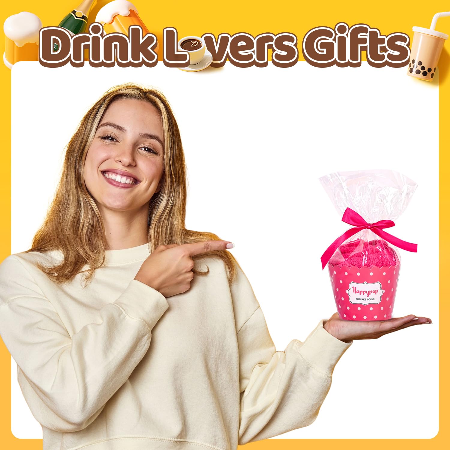 HAPPYPOP Drink Socks for Women Girls - Margarita Tea Champagne Wine Coffee Gifts for Her