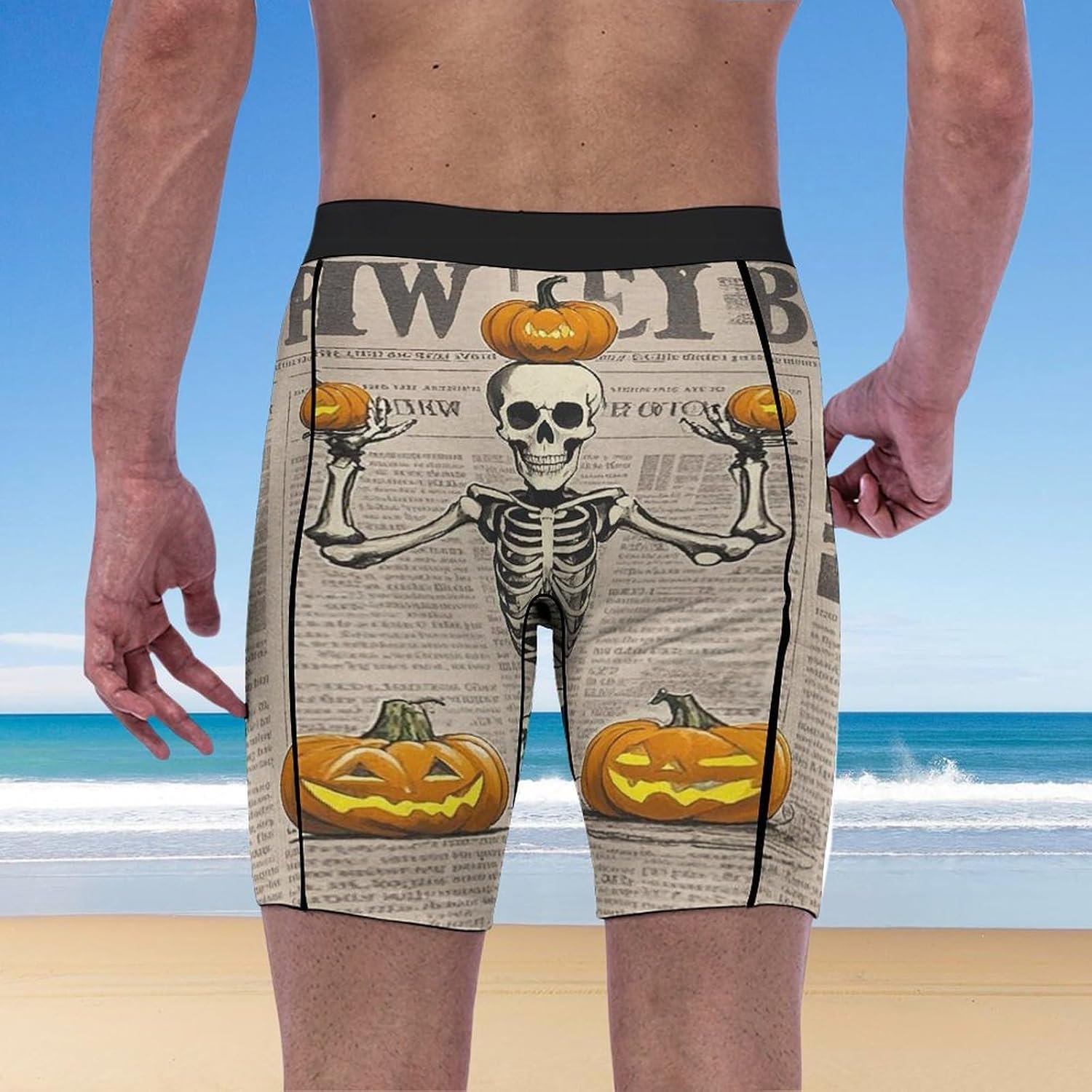 Skeleton Pumpkin Compression Shorts Men Spandex Sport Shorts Workout Performance Baselayer Underwear