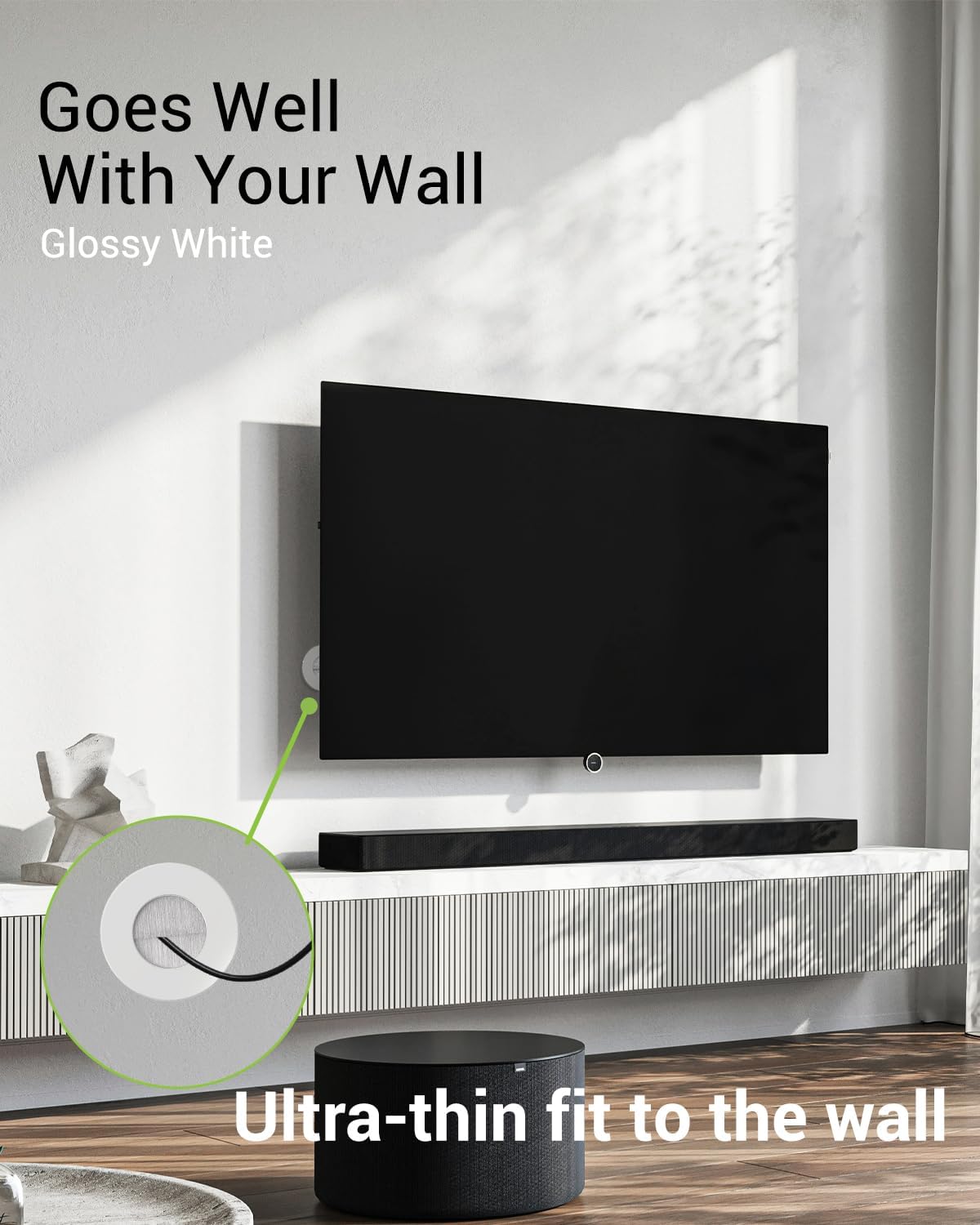 in Wall Cable Management Kit for Wall Mounted TV, Slim Round Wall Cable Pass Through with Hole Saw Drill Attachment for Easy Installation, White 2-Pack