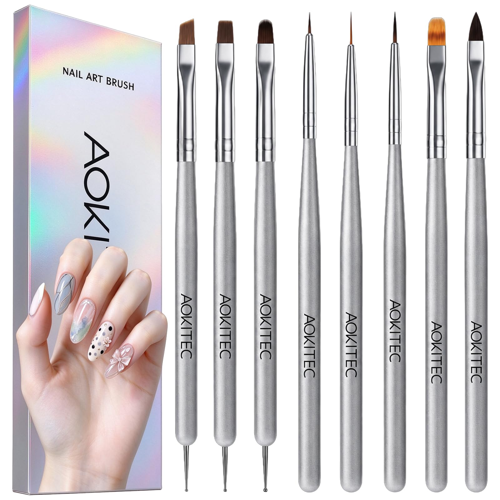 Aokitec Nagelpinsel Set 8 Stück für Gelnägel, UV Gel, Acryl & Nailart