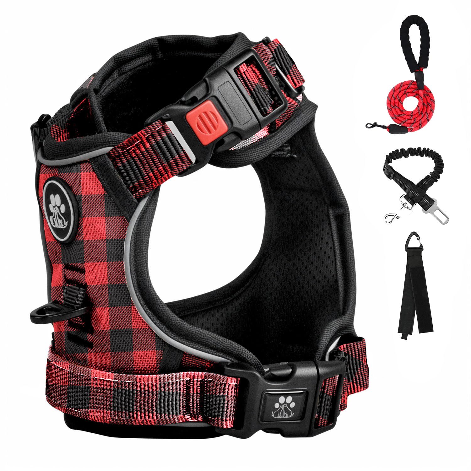 FURRYFECTION No-Pull Dog Harness Medium Dogs, Red plaid