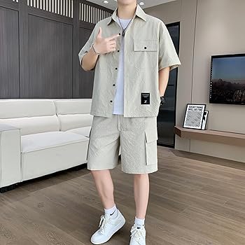 Amazon | [WANSHIX] セットアップ ボタンシャツ 半袖