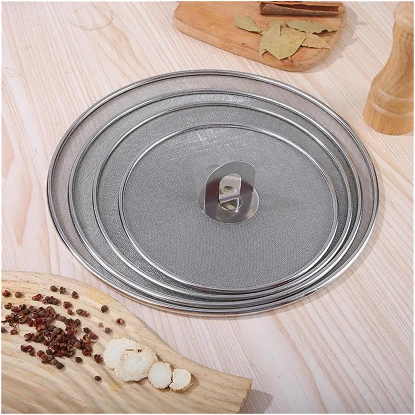 Practical Fine Mesh Stops Stainless Steel Cover Lid Oil Proofing Frying Pan Splatter Screen Spill Proof Cooking Tools(33CM)
