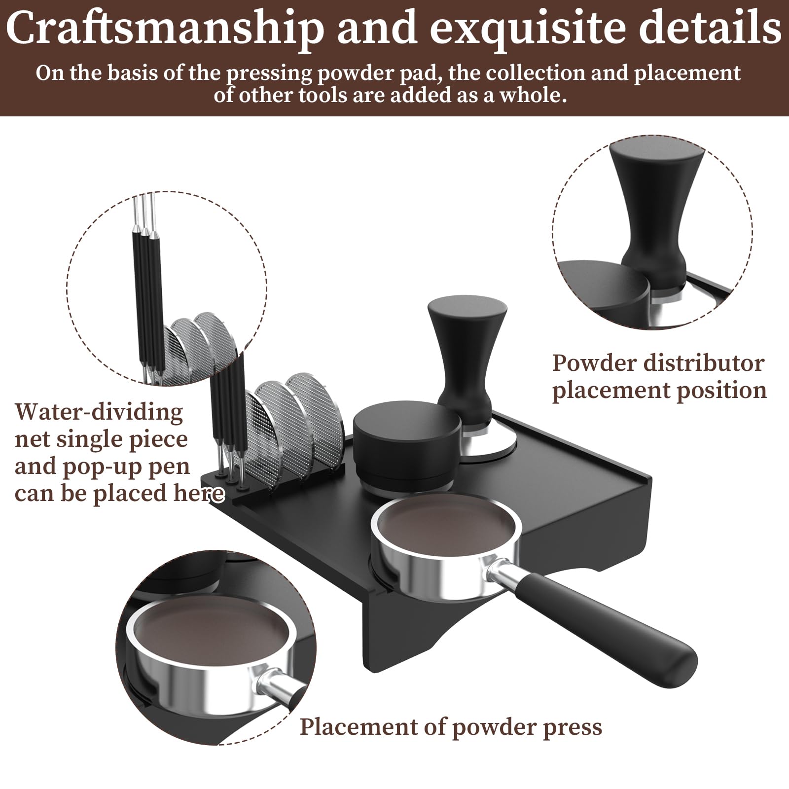 ALINK Tappetino In Silicone Per Pressino Caffè, Antiscivolo Con Protezione Bordo, Accessorio Barista Per Portafiltro, 20,5x15 Cm