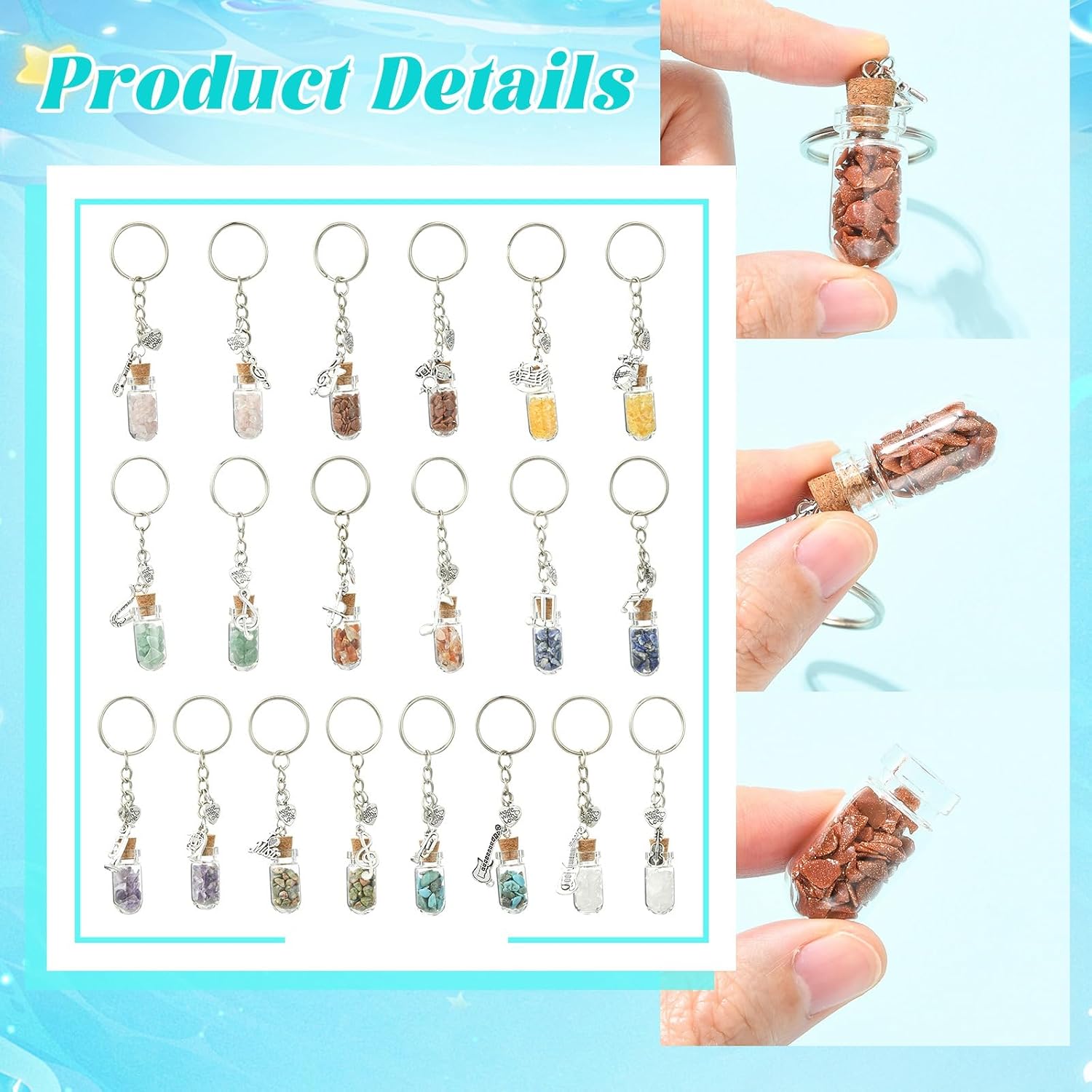 DanLingJewelry 20Pcs Mixed Glass Wish Bottle Music Keychains for Crafts image 3