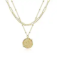LOYATA Layered Choker Necklace Gold Star Initial Coin Pendant 2 Layer Diamond Cubic Zirconia 14K Gold Plated Dainty Satellite Paperclip Chain Personalized Jewelry Gift for Women Letter A-Z