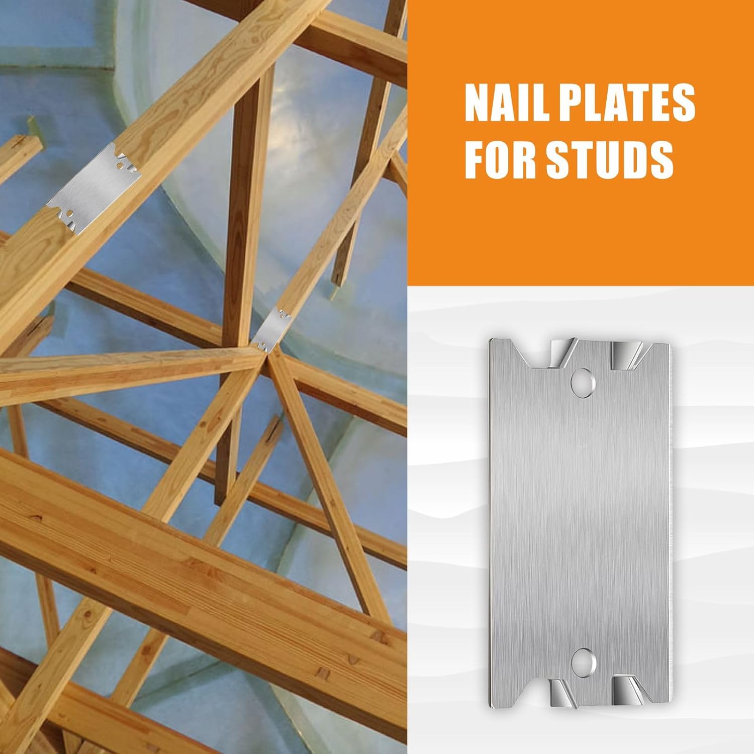 200PCS Nail Plates for Studs - Steel Safety Plates for Plumbing and Wiring Protection - 1.5 x 2.5 Inches Cable Protectors - Vital Anti-Nail Shielding for Construction Projects
