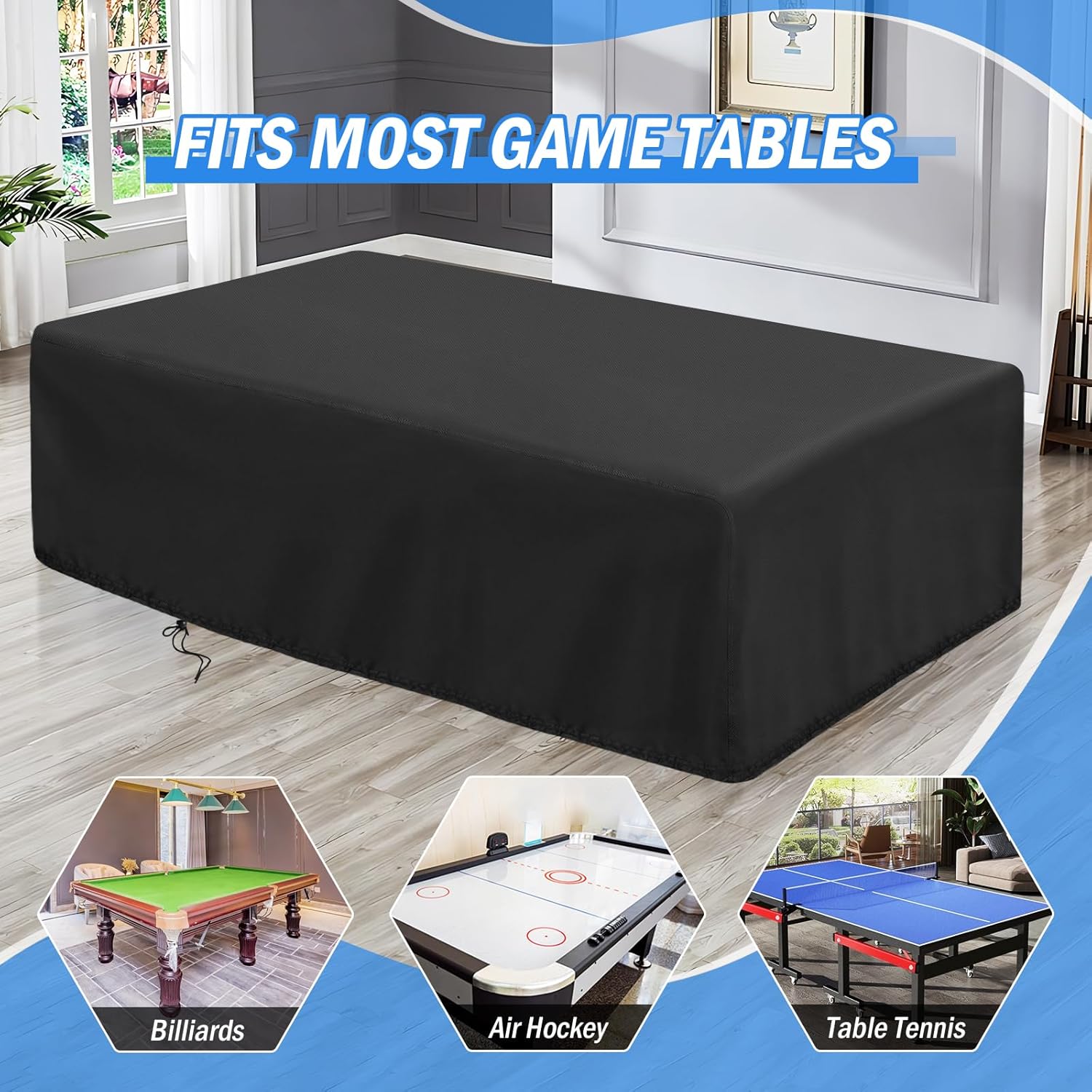 POMER Pool Table Cover - 102 inch Waterproof Table Cover for 8 Foot Snooker Billiard Tables Dustproof 7/8/9 FT Billiard Table Cover - 102x53x32 inch